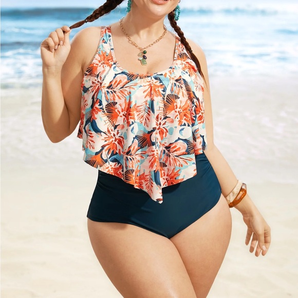 BloomChic Other - BLOOMCHIC Sz 20 Floral Print Tiered Ruffles One Piece Swimsuit